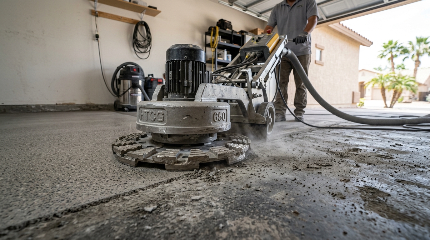 diamond grinding concrete garage floor prep before coating